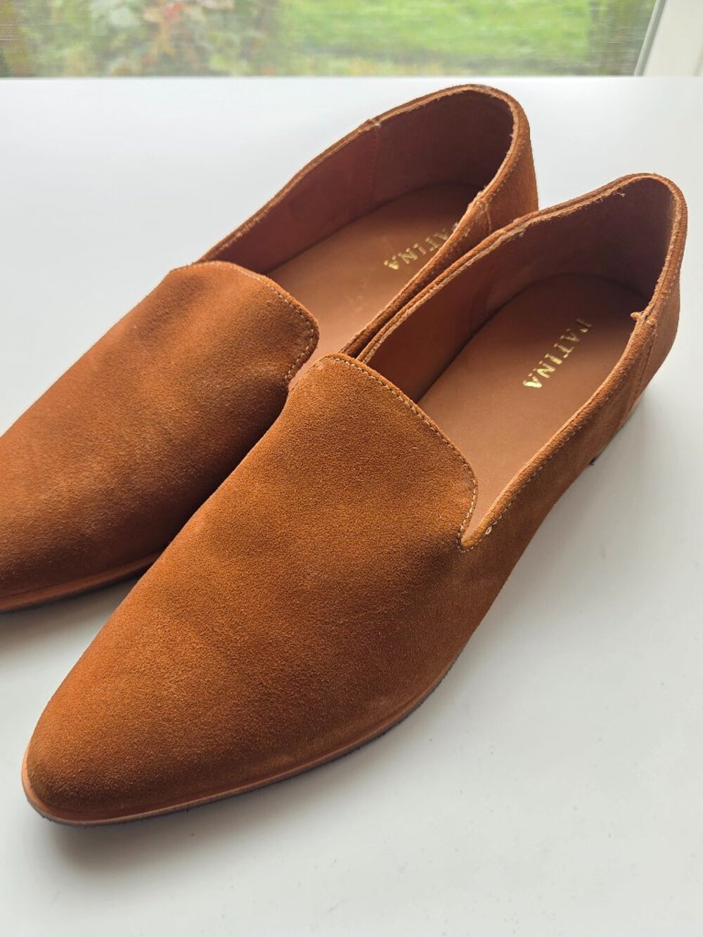 Portland Leather Patina Suede Loafers Size 10 Toffee Cognac Almond Toe Womens - Picture 2 of 9